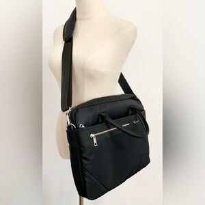 Vannucci Unisex Nylon Laptop/iPad Sleeve Multi Layer Crossbody Bag Black